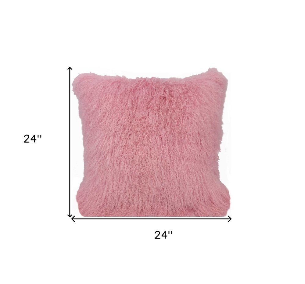 24" Pink Genuine Tibetan Lamb Fur Pillow With Microsuede Backing — view 5