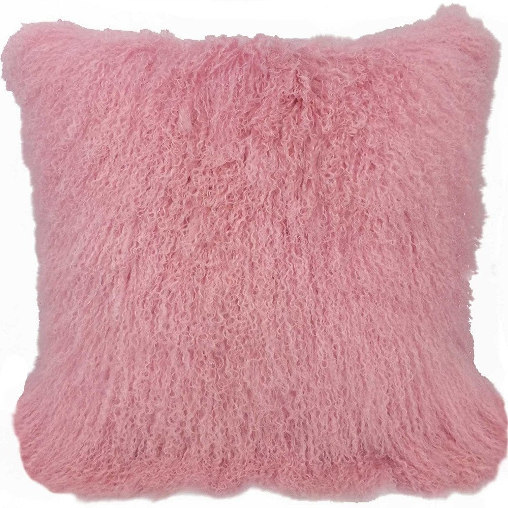24" Pink Genuine Tibetan Lamb Fur Pillow With Microsuede Backing — view 4