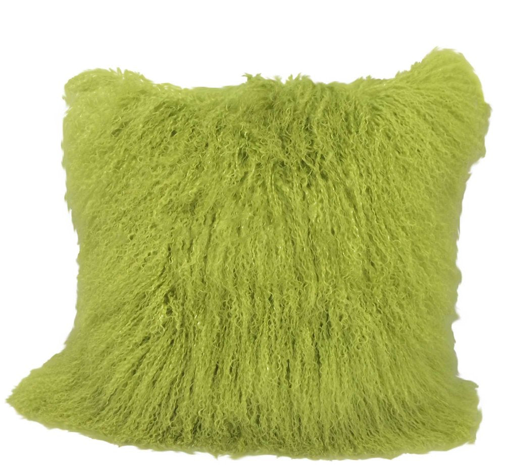 24" Lime Green Genuine Tibetan Lamb Fur Pillow With Microsuede Backing — view 2