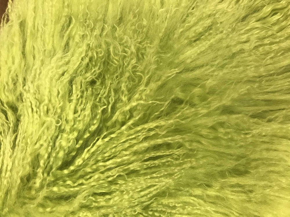 24" Lime Green Genuine Tibetan Lamb Fur Pillow With Microsuede Backing — view 7