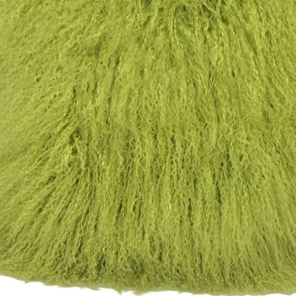 24" Lime Green Genuine Tibetan Lamb Fur Pillow With Microsuede Backing — view 4
