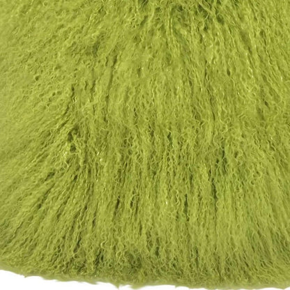 24" Lime Green Genuine Tibetan Lamb Fur Pillow With Microsuede Backing
