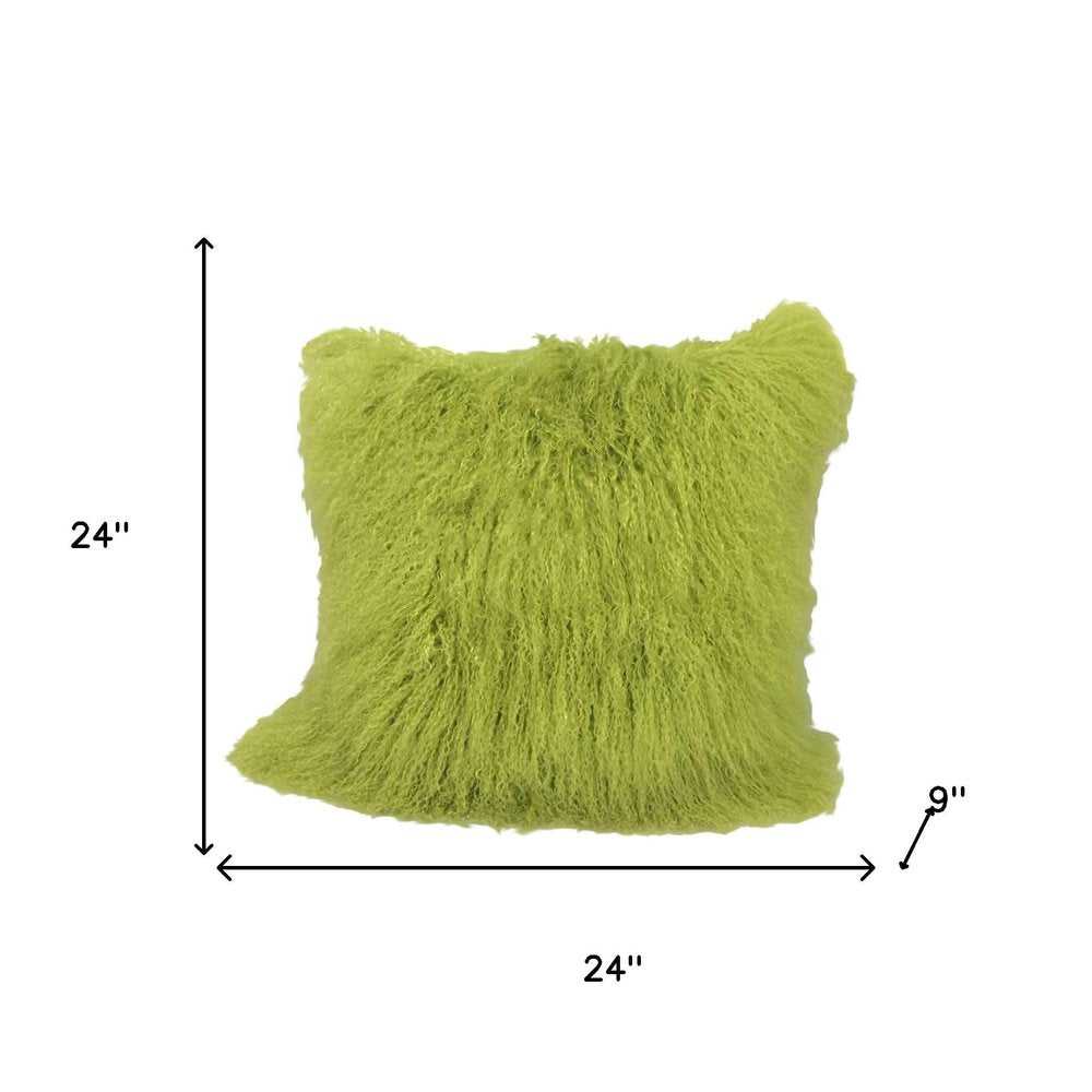 24" Lime Green Genuine Tibetan Lamb Fur Pillow With Microsuede Backing — view 5