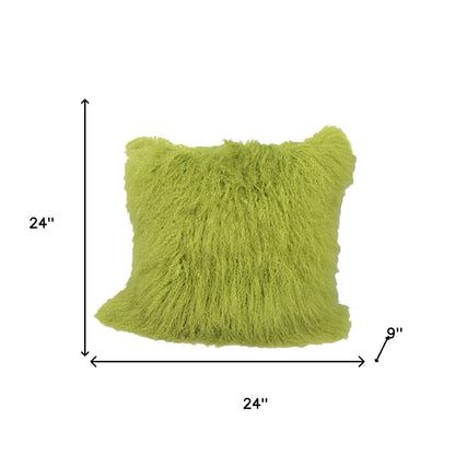 24" Lime Green Genuine Tibetan Lamb Fur Pillow With Microsuede Backing