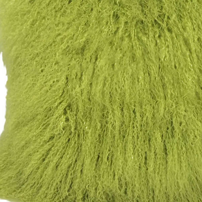 24" Lime Green Genuine Tibetan Lamb Fur Pillow With Microsuede Backing