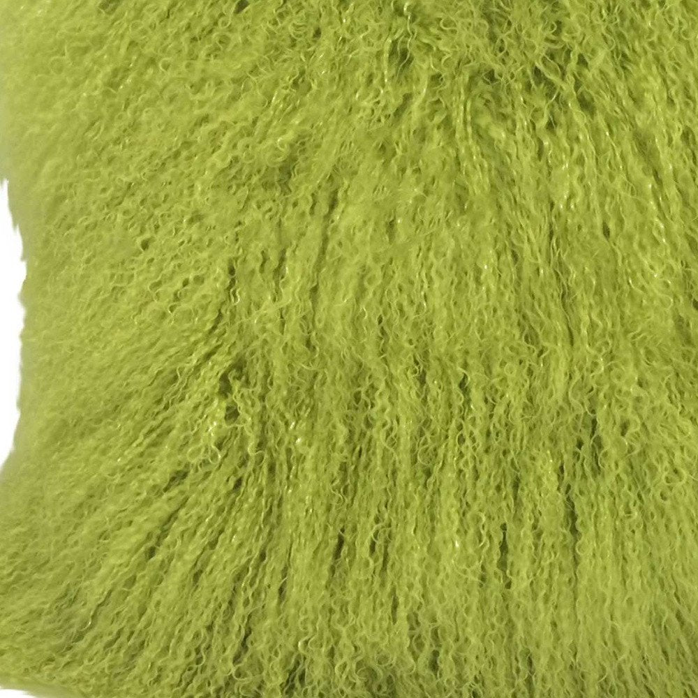 24" Lime Green Genuine Tibetan Lamb Fur Pillow With Microsuede Backing — view 6