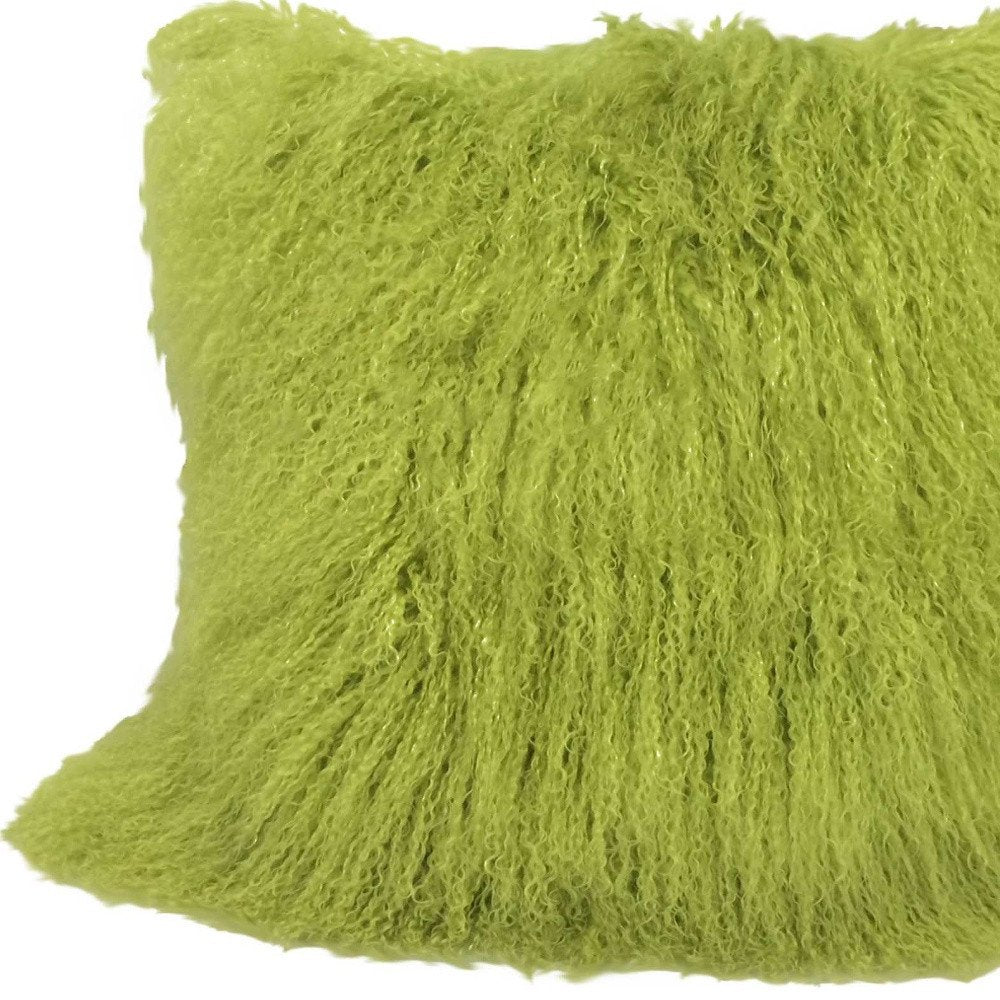 24" Lime Green Genuine Tibetan Lamb Fur Pillow With Microsuede Backing — view 3