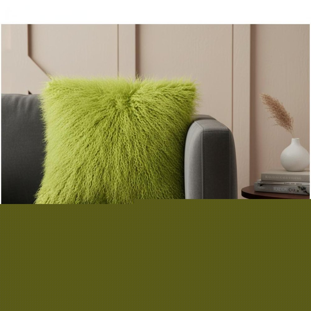 24" Lime Green Genuine Tibetan Lamb Fur Pillow With Microsuede Backing