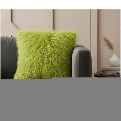 24" Lime Green Genuine Tibetan Lamb Fur Pillow With Microsuede Backing
