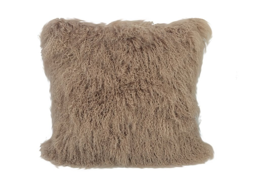 24" Beige Genuine Tibetan Lamb Fur Pillow With Microsuede Backing — view 2