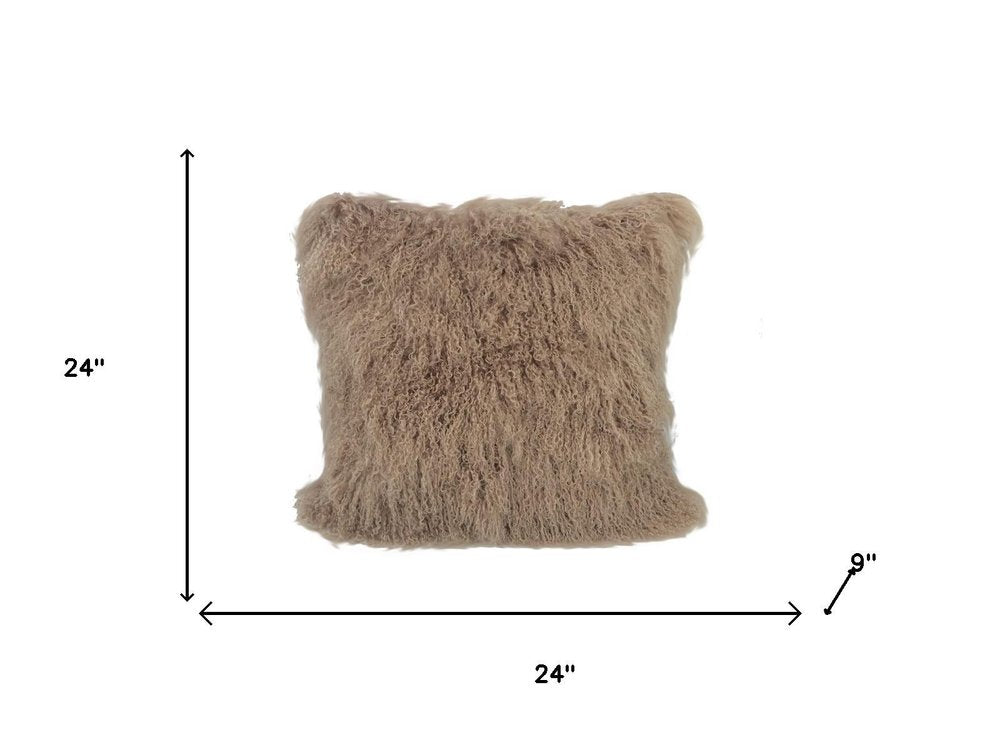 24" Beige Genuine Tibetan Lamb Fur Pillow With Microsuede Backing — view 5