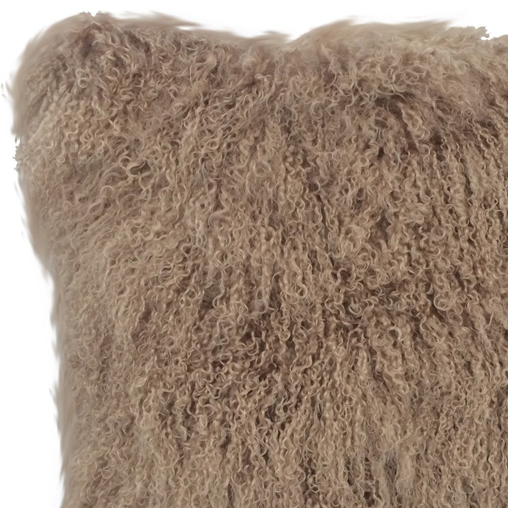 24" Beige Genuine Tibetan Lamb Fur Pillow With Microsuede Backing — view 3