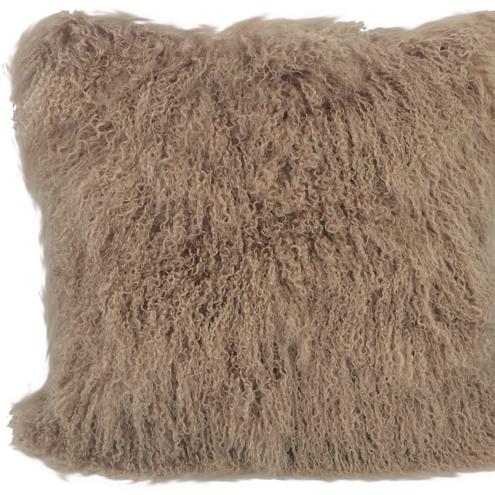 24" Beige Genuine Tibetan Lamb Fur Pillow With Microsuede Backing — view 4