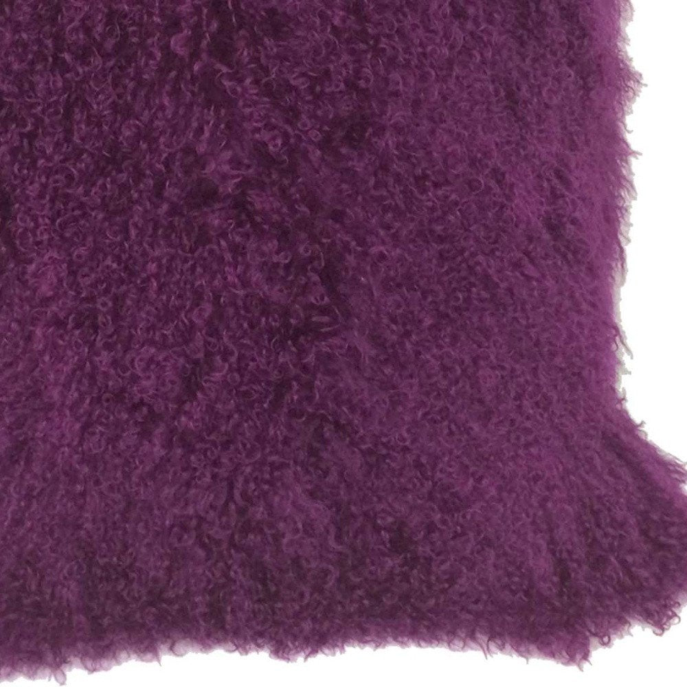 24" Purple Genuine Tibetan Lamb Fur Pillow With Microsuede Backing — view 3