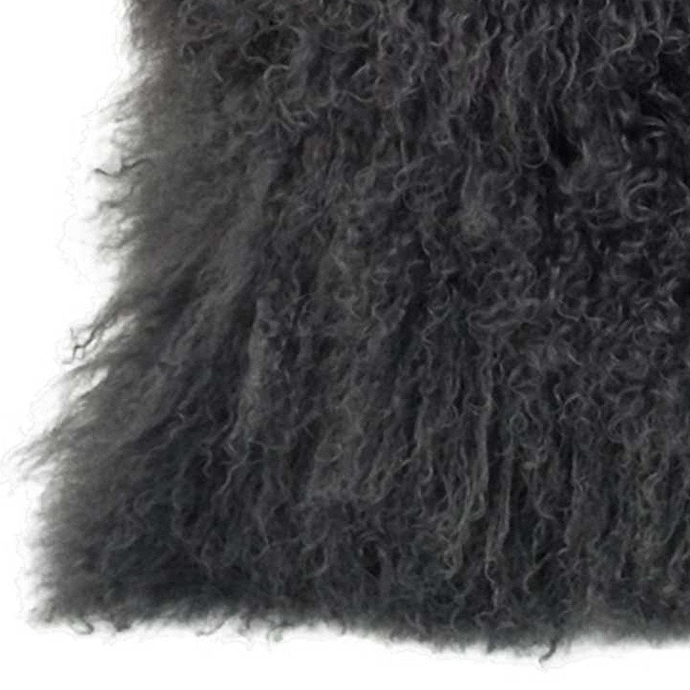 24" Charcoal Genuine Tibetan Lamb Fur Pillow With Microsuede Backing — view 3