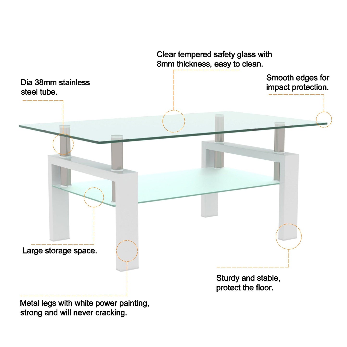 White Coffee Table Clear Coffee Table Modern Side Center Tables for Living Room Living Room Furniture - FurniFindUSA