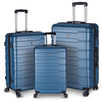 Luggage Suitcase 3 Piece Sets Hardside Carry-on luggage with Spinner Wheels 20"/24"/28" Dark Blue + ABS - FurniFindUSA