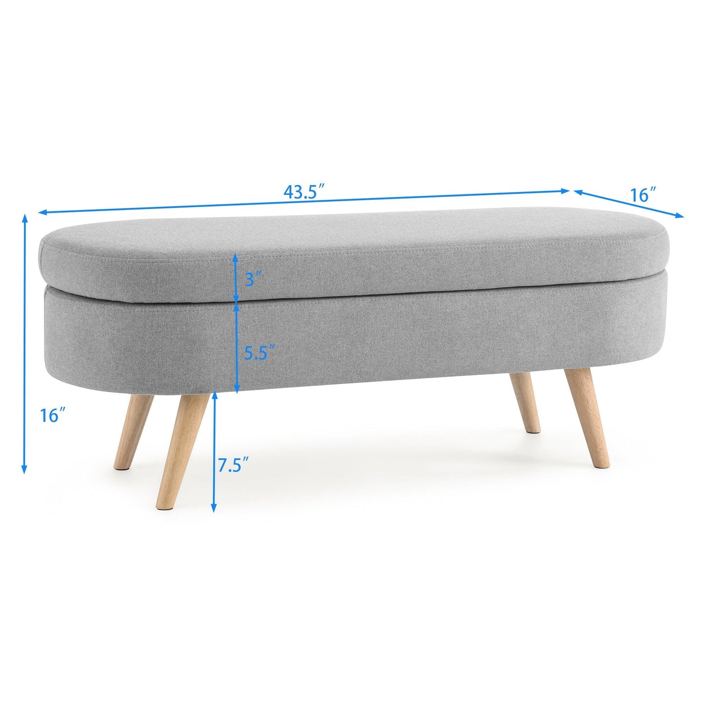 Ottoman Oval Storage Bench Rubber Wood Legs Grey(43.5"x16"x16") - FurniFindUSA