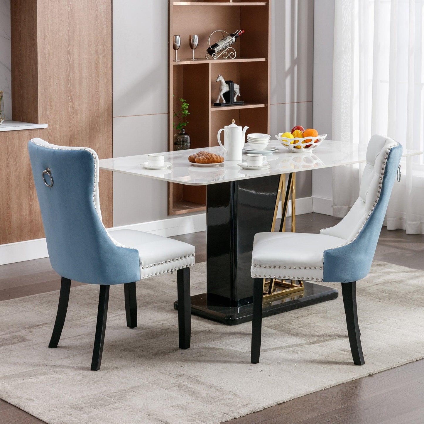 A&A Furniture Nikki Collection Modern High-end Tufted Solid Wood Contemporary PU 2-Pcs Set White+Light Blue - FurniFindUSA