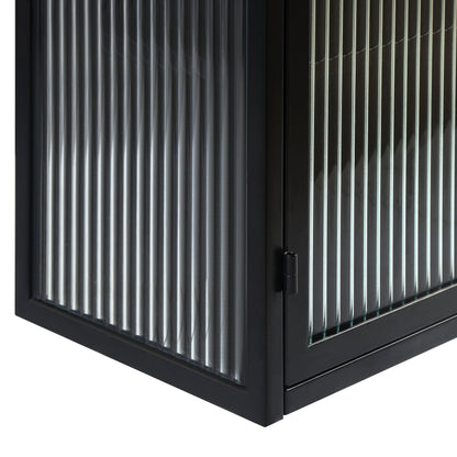 27.56"Glass Doors Modern Two-door Wall Cabinet with Featuring Three-tier Black - FurniFindUSA