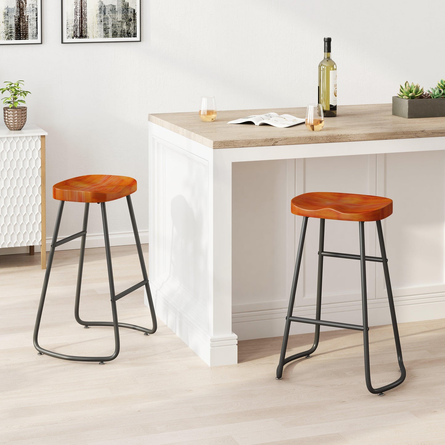 29.52" Stylish and Minimalist Bar Stools Set of 2 Counter Height Bar Stools for Kitchen Island Brown - FurniFindUSA