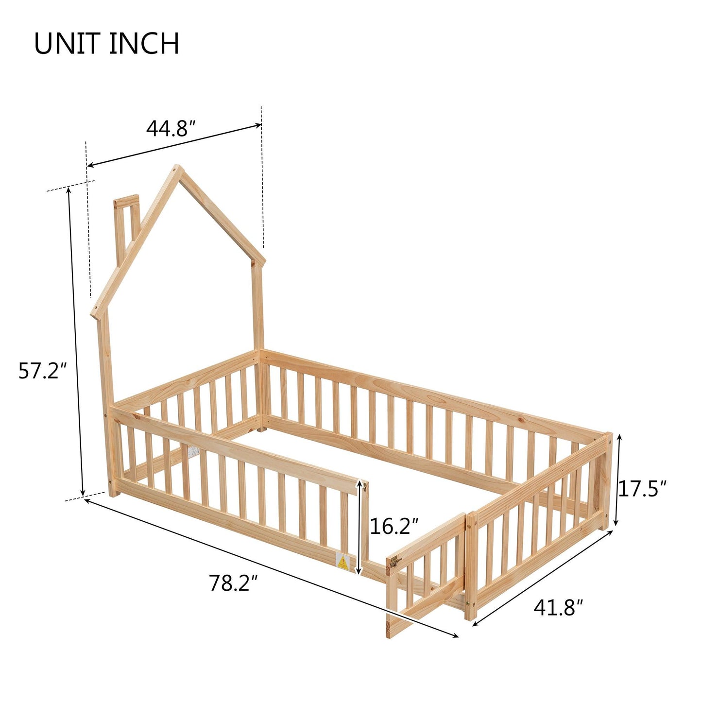 Twin House-Shaped Headboard Floor Bed with Fence Natural - FurniFindUSA