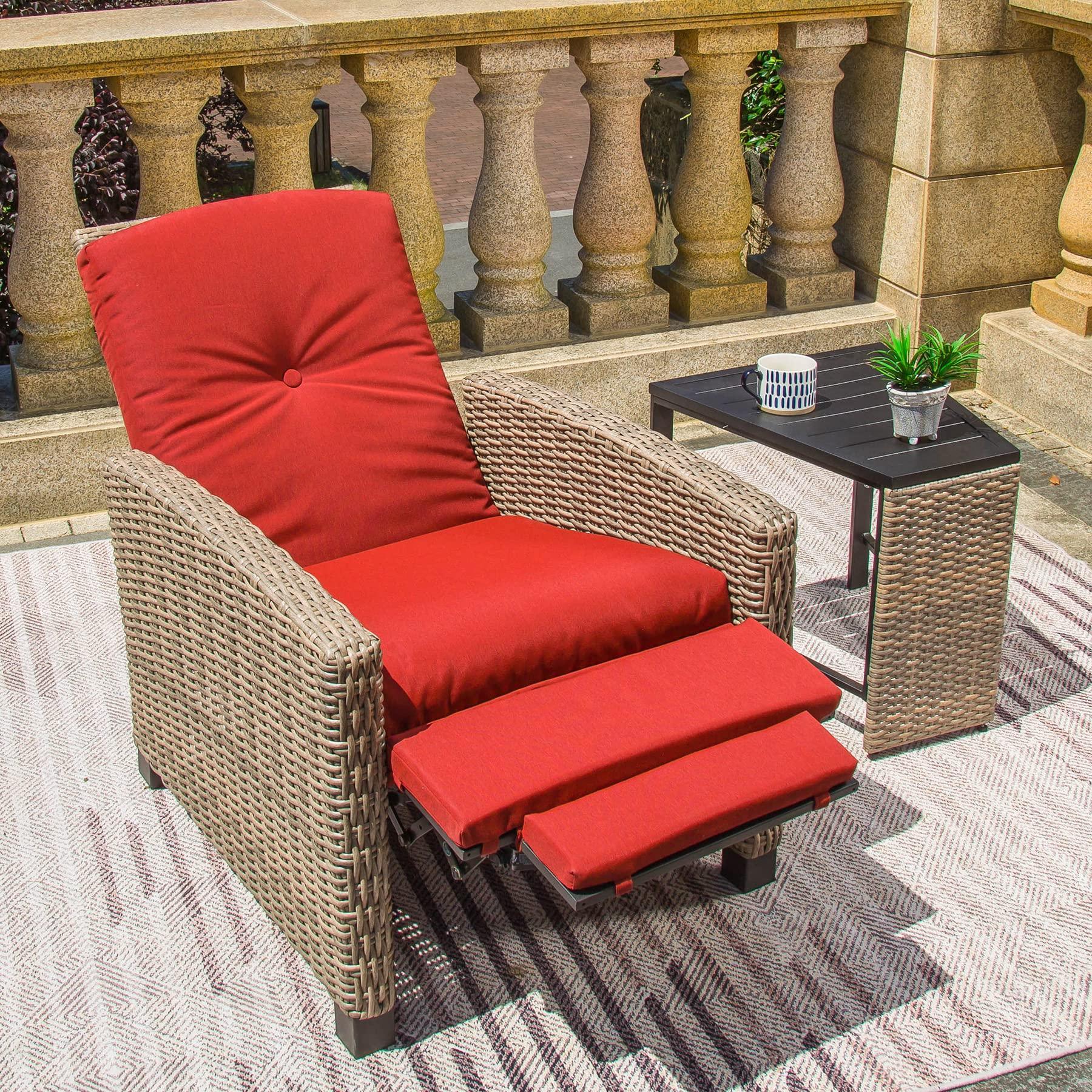 Domi Indoor & Outdoor Recliner, All-Weather Wicker Reclining Patio Chair - FurniFindUSA