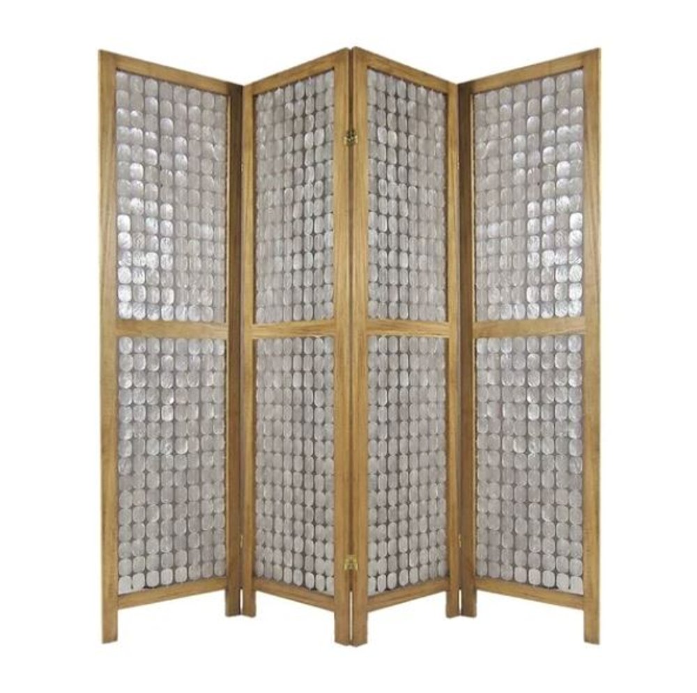 84" Clear Capiz Mother of Pearl Folding Three Panel Screen Room Divider HomeRoots