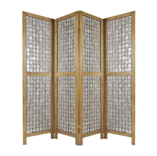 84" Clear Capiz Mother of Pearl Folding Three Panel Screen Room Divider HomeRoots