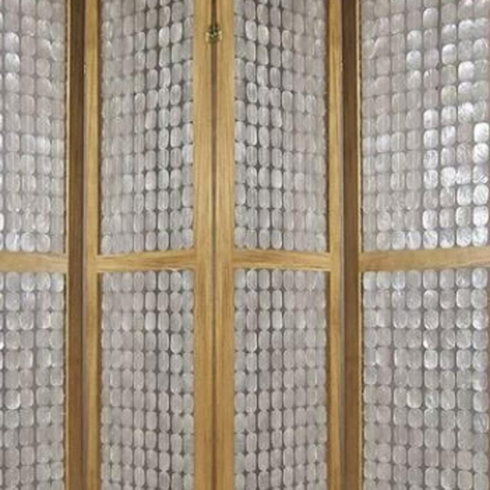 84" Clear Capiz Mother of Pearl Folding Three Panel Screen Room Divider HomeRoots