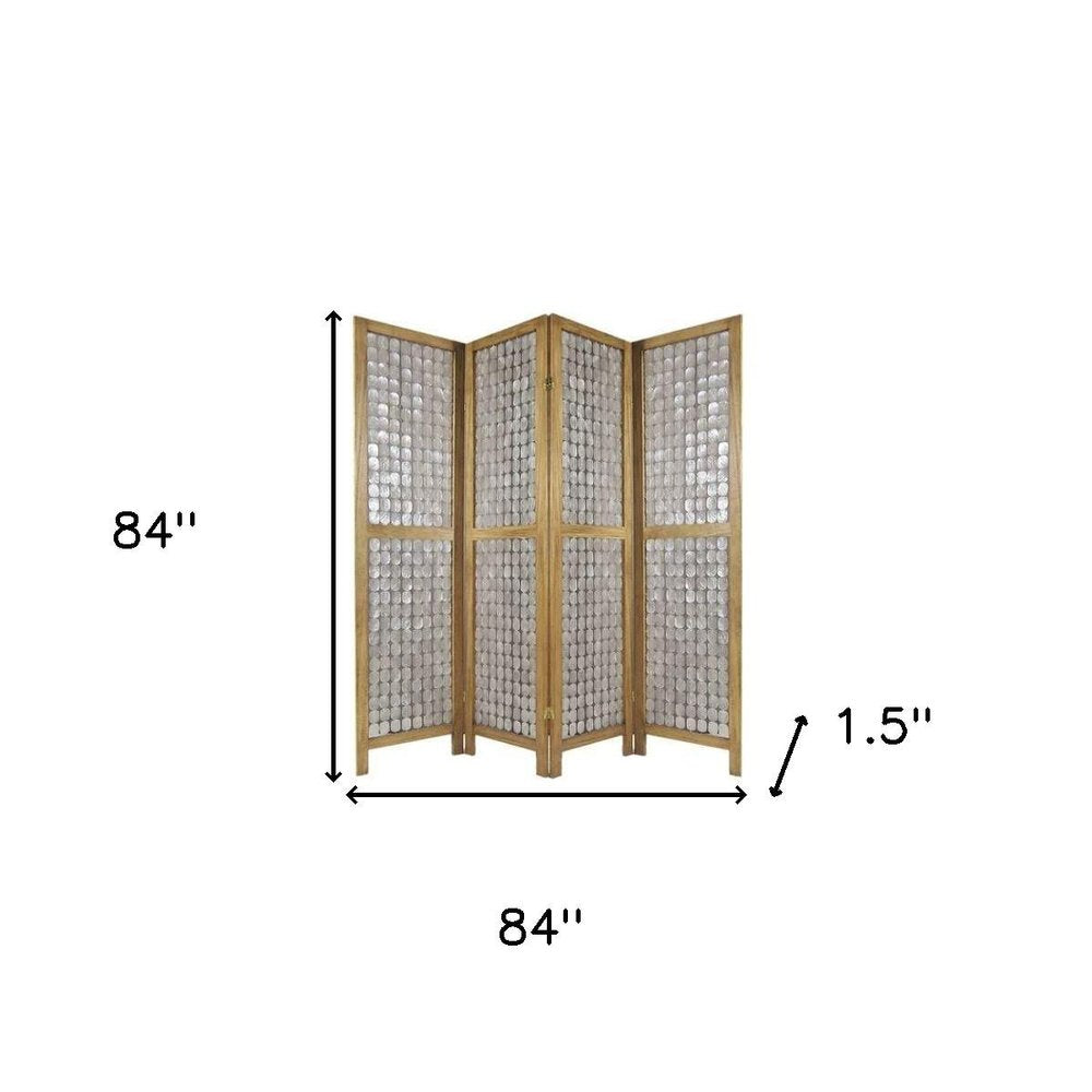 84" Clear Capiz Mother of Pearl Folding Three Panel Screen Room Divider HomeRoots