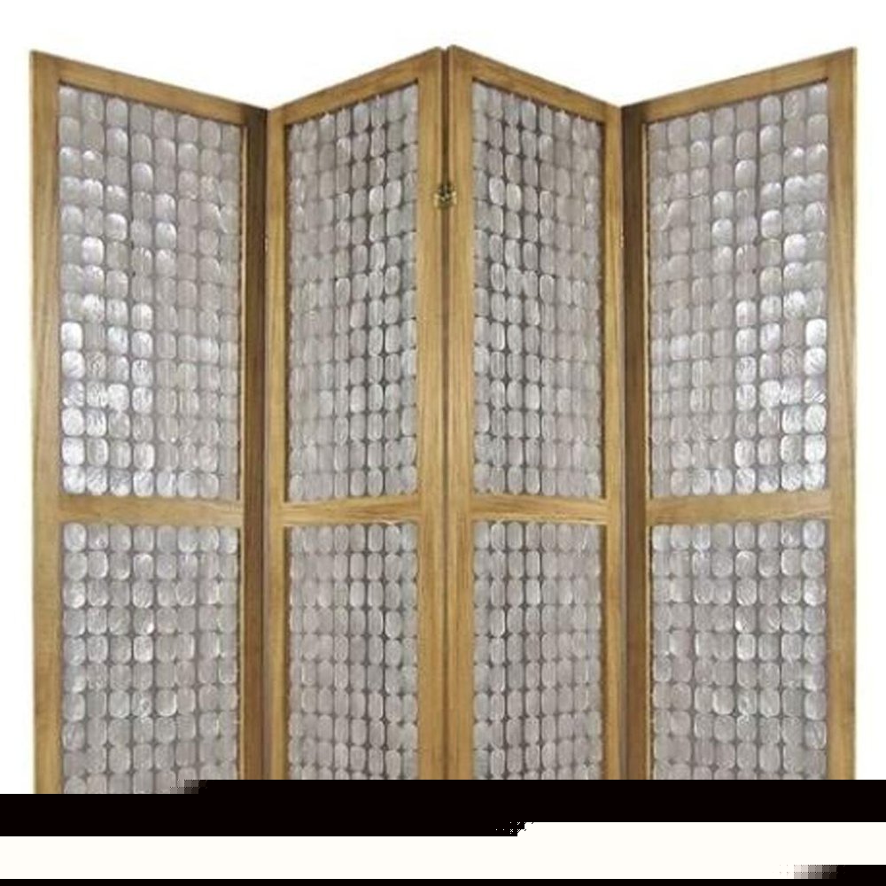 84" Clear Capiz Mother of Pearl Folding Three Panel Screen Room Divider HomeRoots