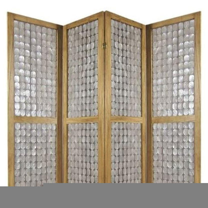 84" Clear Capiz Mother of Pearl Folding Three Panel Screen Room Divider HomeRoots