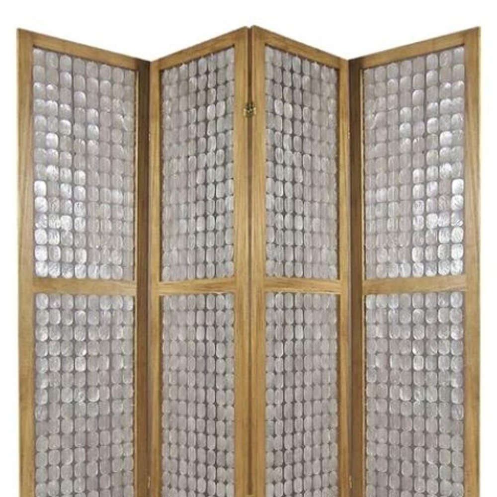 84" Clear Capiz Mother of Pearl Folding Three Panel Screen Room Divider HomeRoots