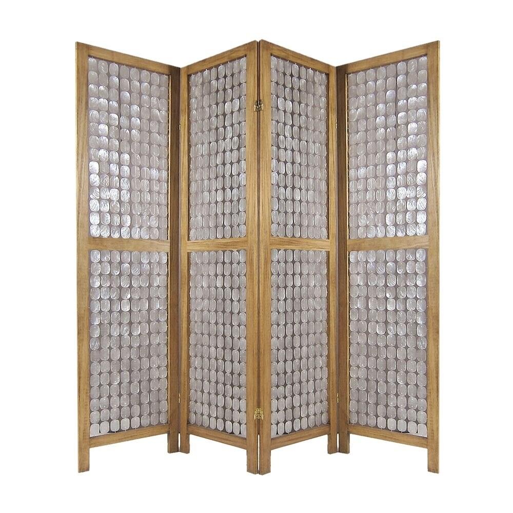 84" Clear Capiz Mother of Pearl Folding Three Panel Screen Room Divider HomeRoots