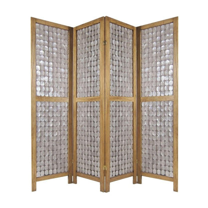 84" Clear Capiz Mother of Pearl Folding Three Panel Screen Room Divider HomeRoots