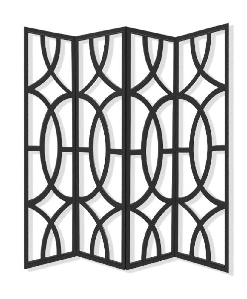 84" Black Solid Wood Folding Four Panel Screen Room Divider HomeRoots