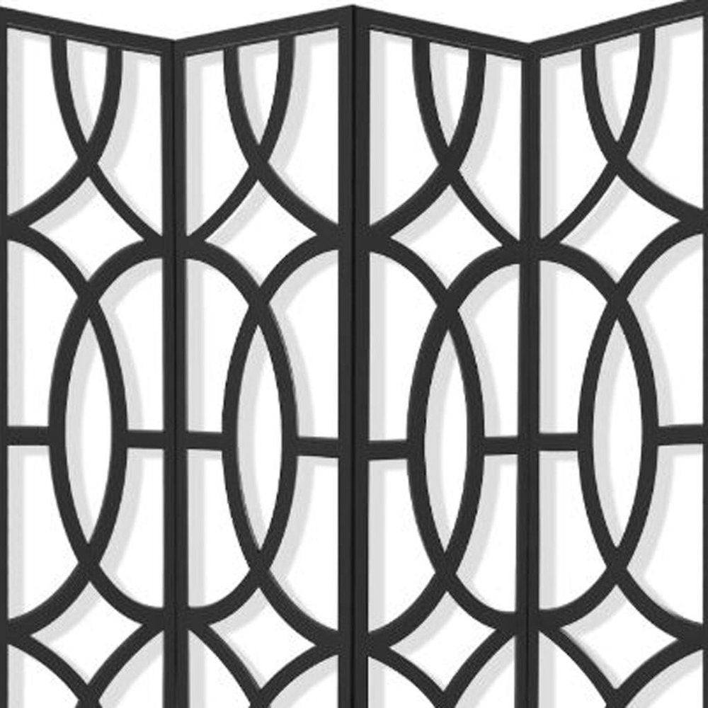 84" Black Solid Wood Folding Four Panel Screen Room Divider HomeRoots