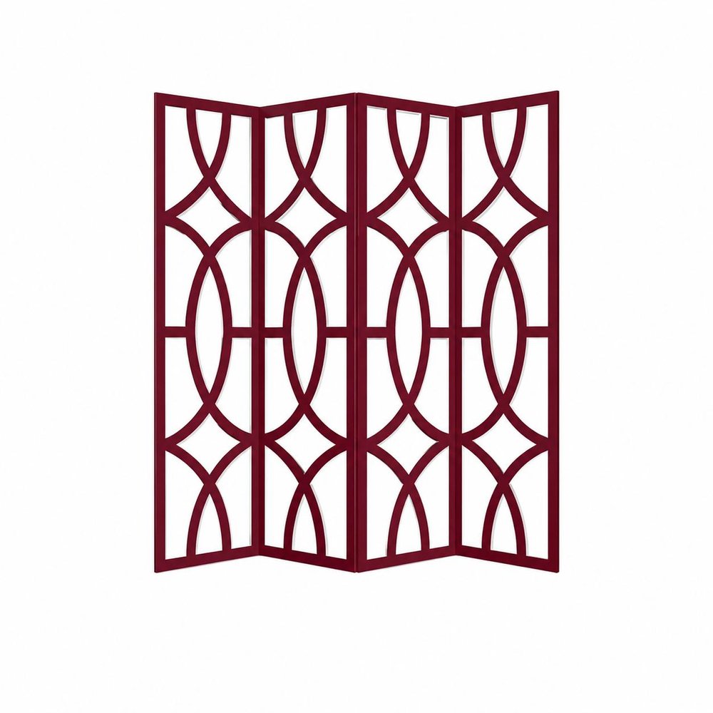 84" Red Solid Wood Folding Four Panel Screen Room Divider HomeRoots