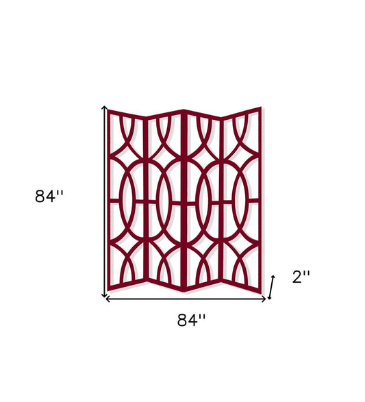 84" Red Solid Wood Folding Four Panel Screen Room Divider HomeRoots