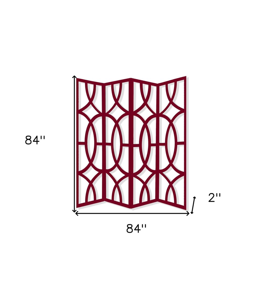 84" Red Solid Wood Folding Four Panel Screen Room Divider HomeRoots