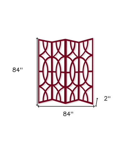84" Red Solid Wood Folding Four Panel Screen Room Divider HomeRoots