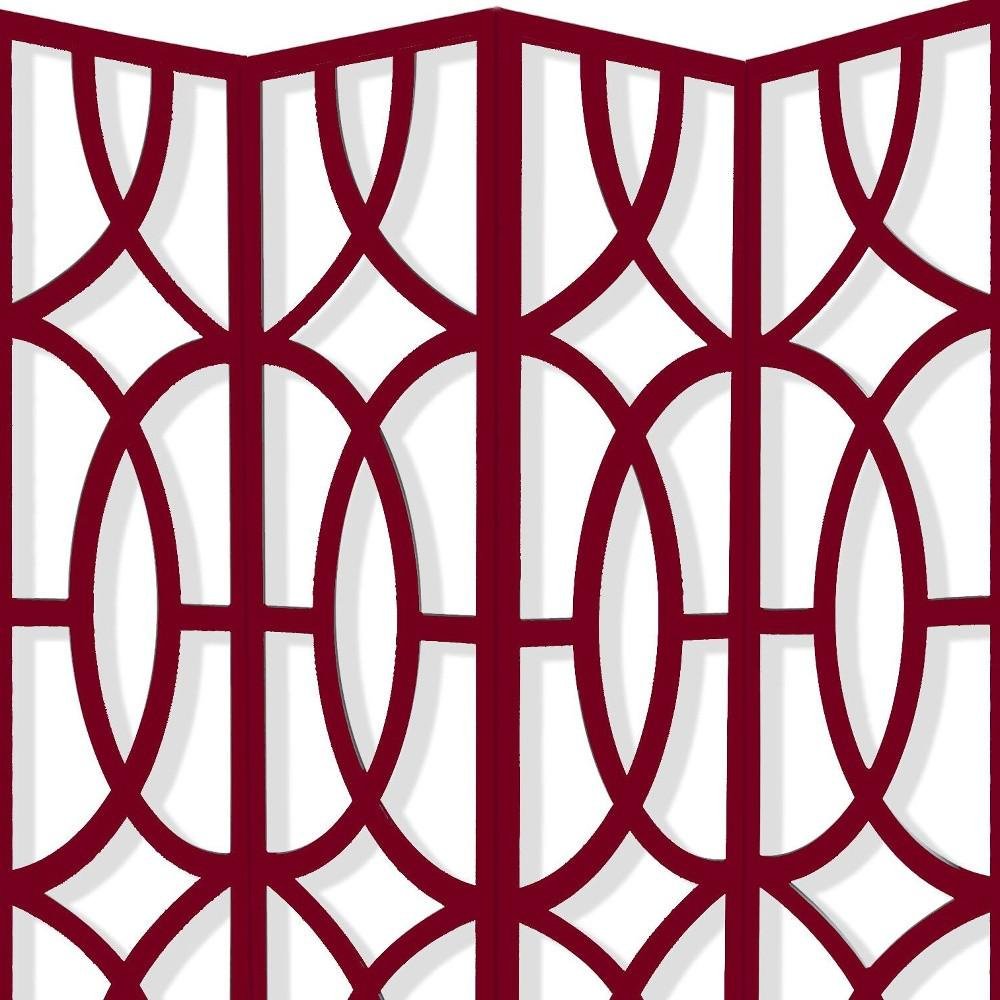 84" Red Solid Wood Folding Four Panel Screen Room Divider HomeRoots