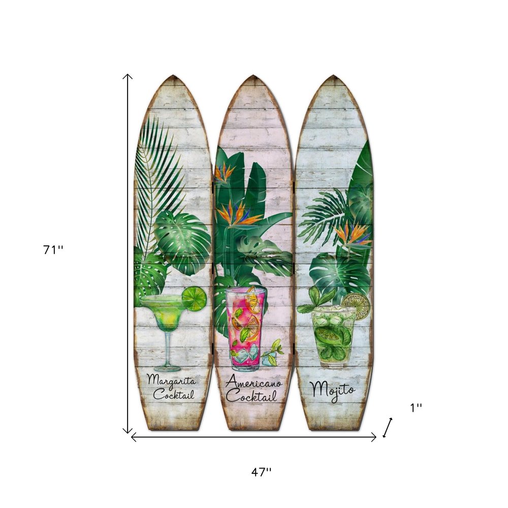 71" Green Solid Wood Folding Three Panel Screen Room Divider HomeRoots