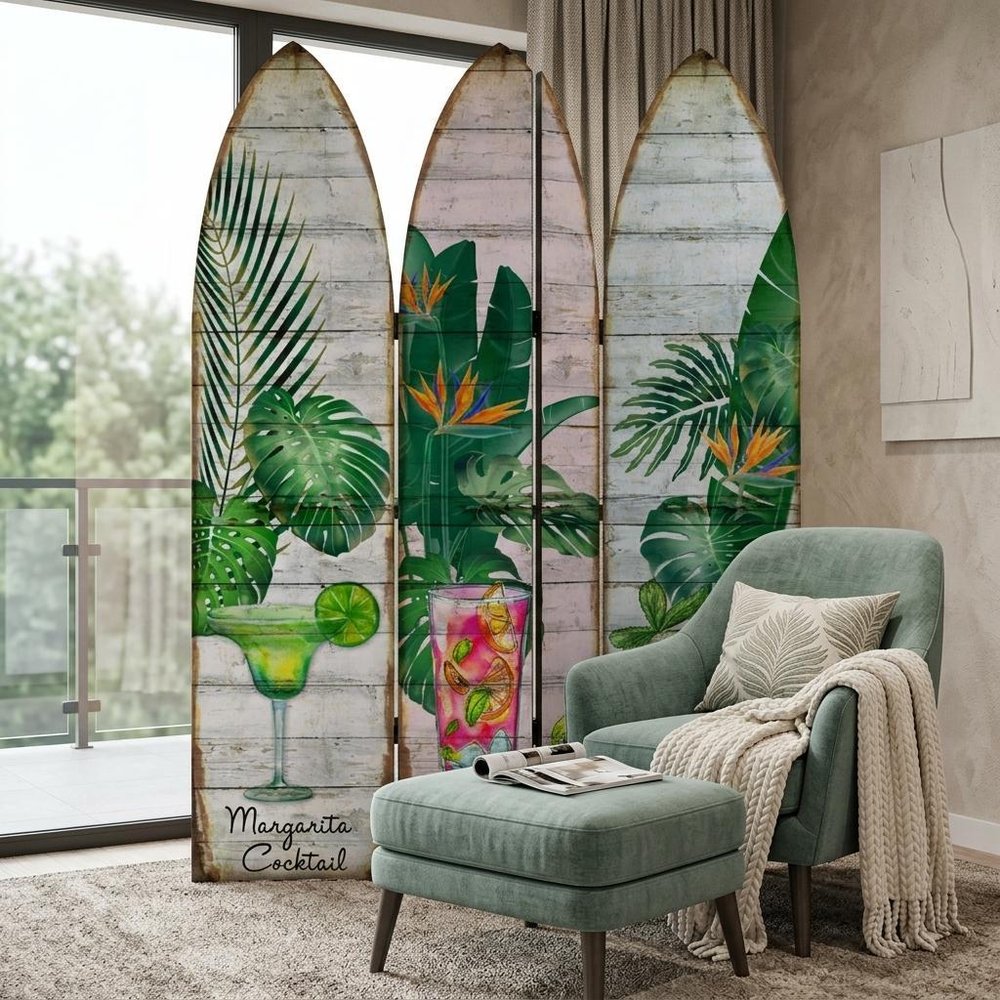 71" Green Solid Wood Folding Three Panel Screen Room Divider HomeRoots