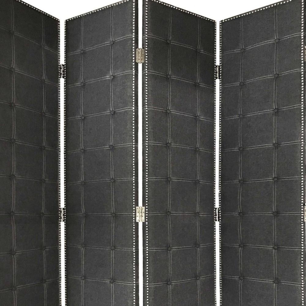 108" Gray Fabric And Wood Folding Five Panel Screen Room Divider HomeRoots