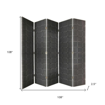 108" Gray Fabric And Wood Folding Five Panel Screen Room Divider HomeRoots