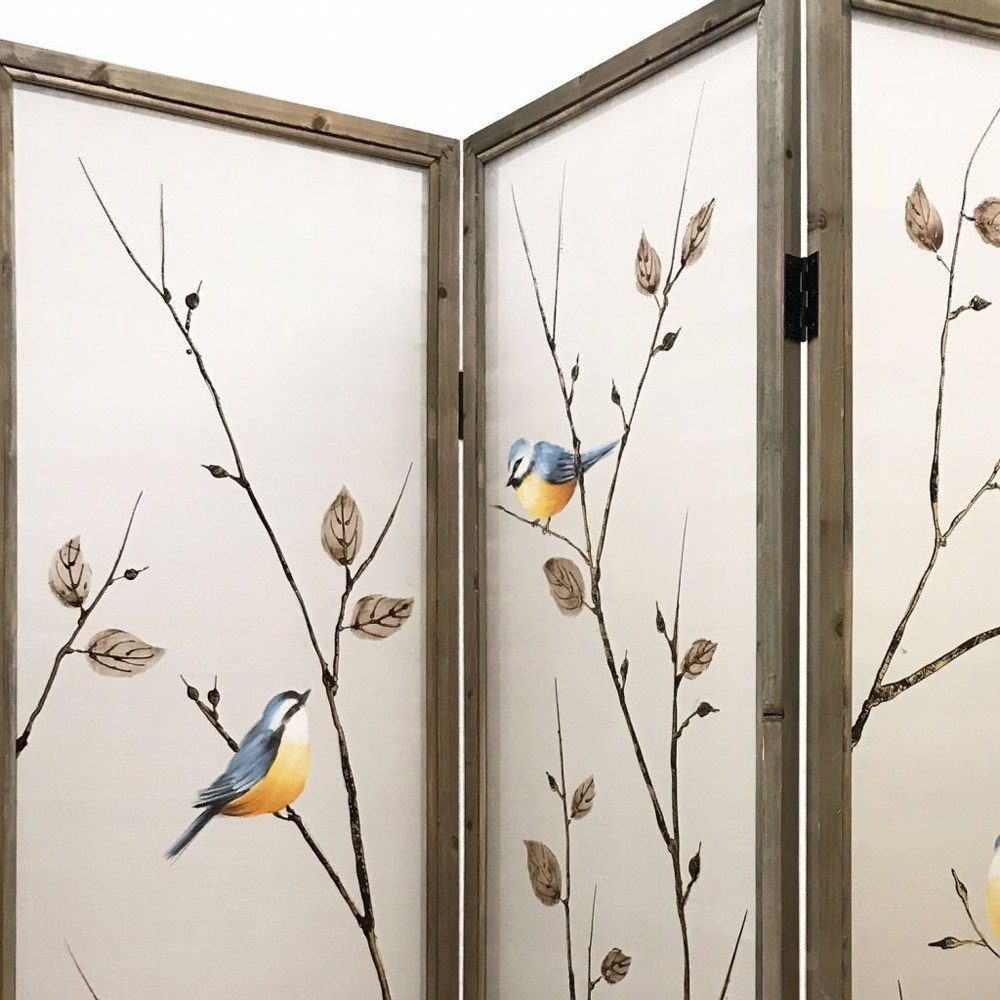 63" Brown Fabric and Wood Folding Three Panel Screen Room Divider HomeRoots