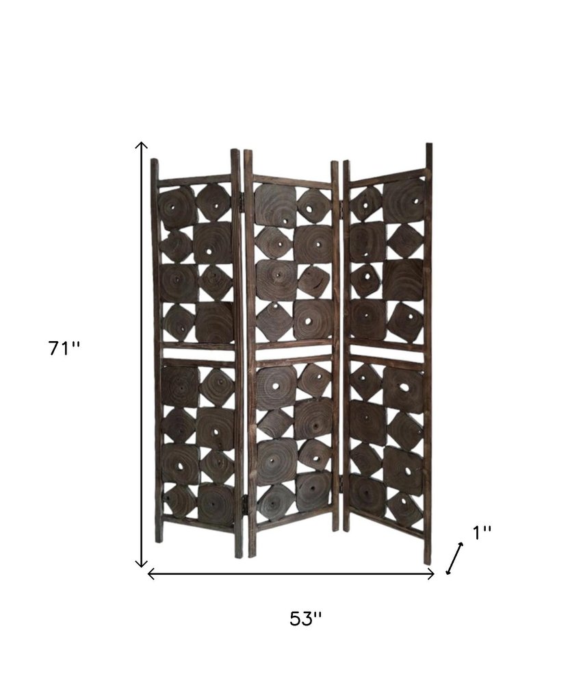 71" Brown Solid Wood Folding Three Panel Screen Room Divider HomeRoots