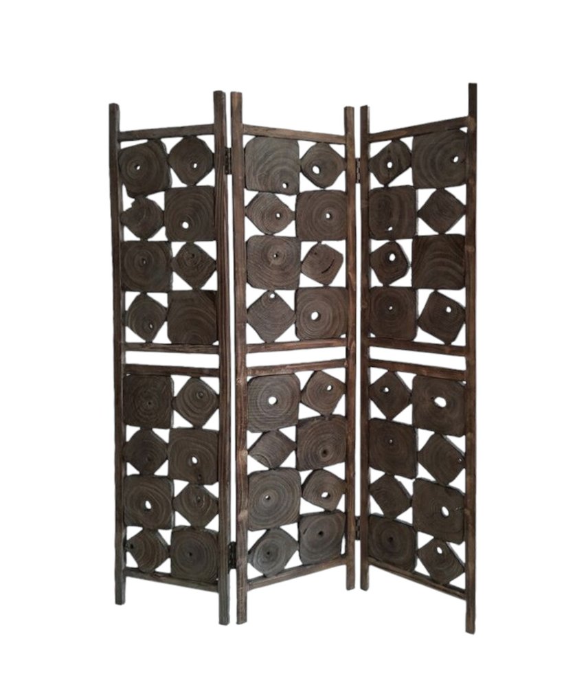 71" Brown Solid Wood Folding Three Panel Screen Room Divider HomeRoots